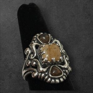 Carolyn Pollack Relios Jasper & Smoky Quartz Size 9 Sterling Statement Ring